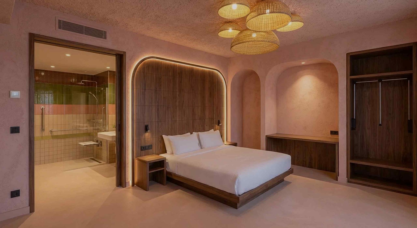 Chambre avec lit double et douche à l'italienne, Maison Melba hôtel 4 étoiles à Bastogne