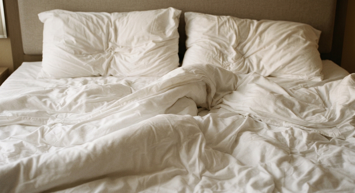 Lit aux draps blancs et oreillers moelleux, Maison Melba