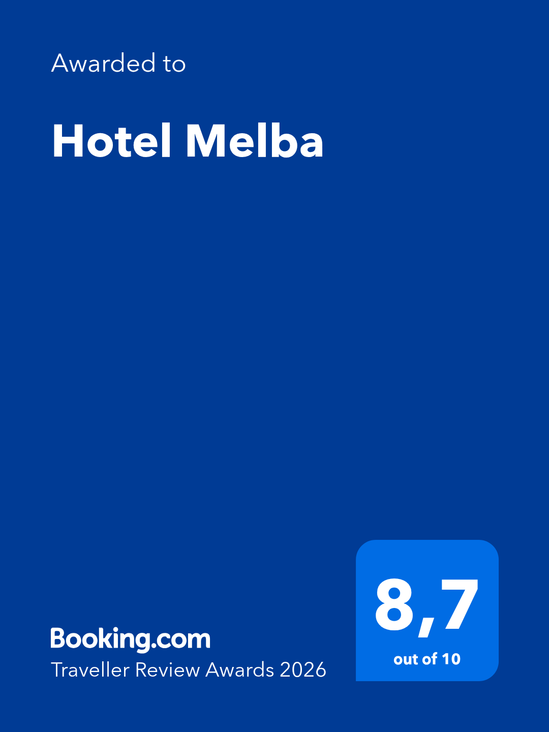 Booking.com Traveller Review Award 2026 : Maison Melba notée 8,7